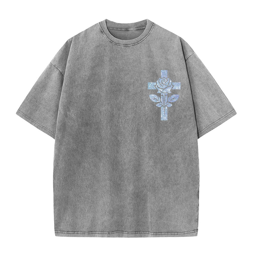 Christianartworkshop Jesus Is My Stylist Romans 13:14 Glitter Letter Rose Cross Unisex Washed T-shirt