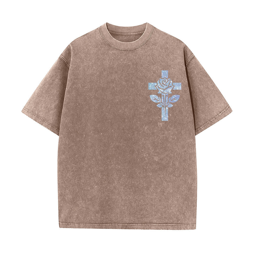 Christianartworkshop Jesus Is My Stylist Romans 13:14 Glitter Letter Rose Cross Unisex Washed T-shirt