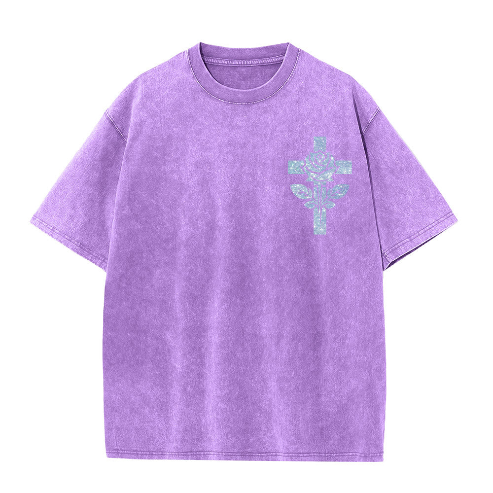 Christianartworkshop Jesus Is My Stylist Romans 13:14 Glitter Letter Rose Cross Unisex Washed T-shirt