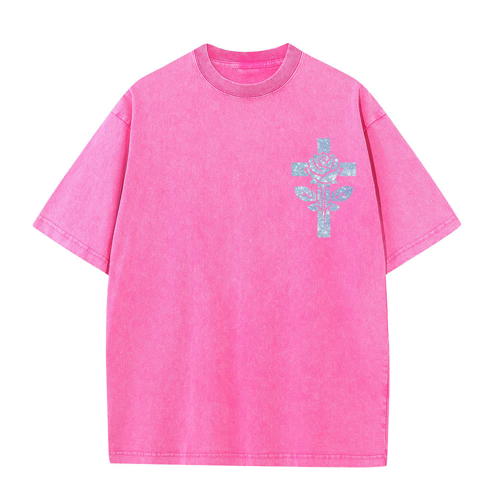 Christianartworkshop Jesus Is My Stylist Romans 13:14 Glitter Letter Rose Cross Unisex Washed T-shirt