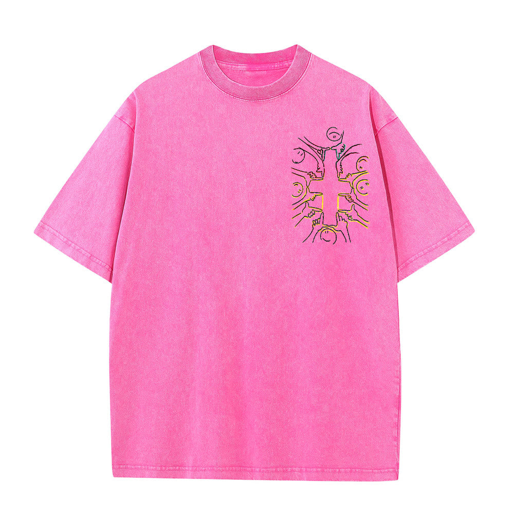 Christianartworkshop Unity Cross Human Figure Line Art Unisex Washed T-shirt