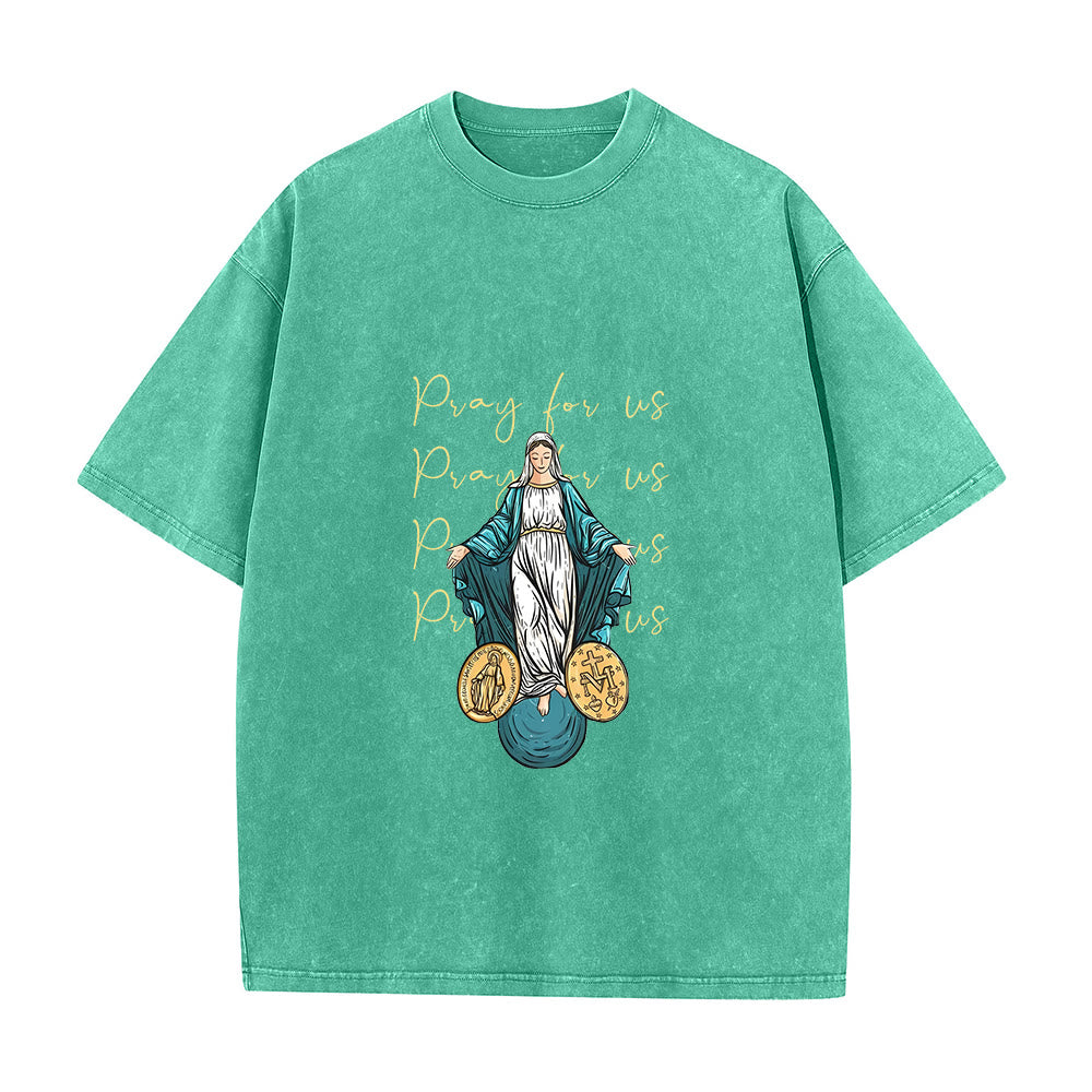 Christianartworkshop Pray For Us Virgin Mary Unisex Washed T-Shirt