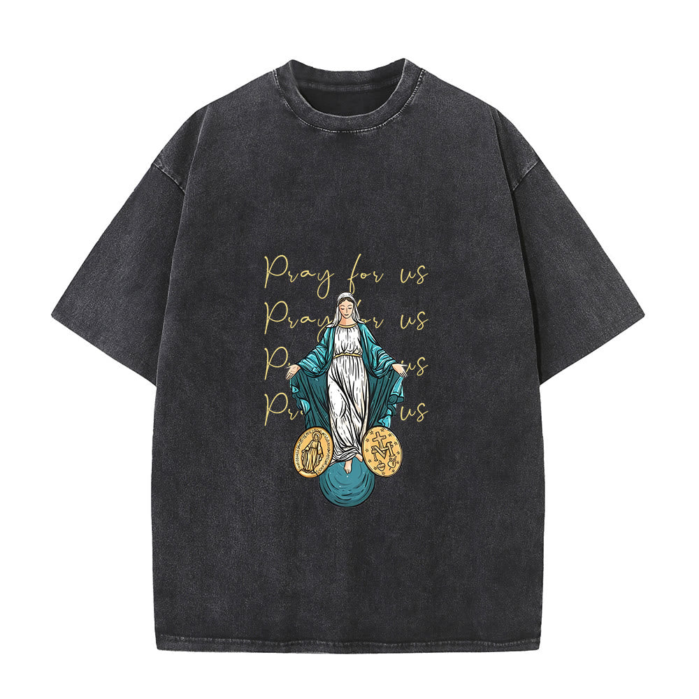 Christianartworkshop Pray For Us Virgin Mary Unisex Washed T-Shirt