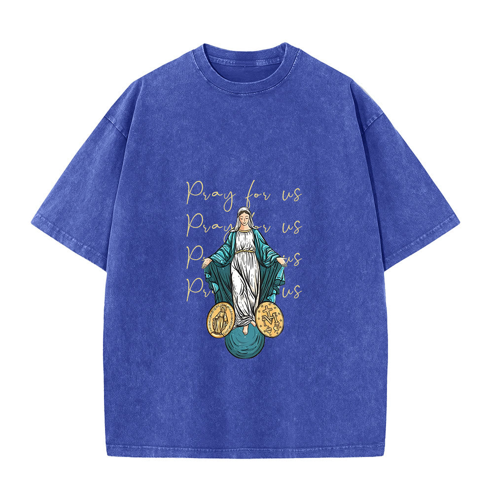 Christianartworkshop Pray For Us Virgin Mary Unisex Washed T-Shirt