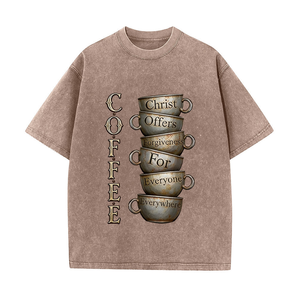 Christianartworkshop COFFEE Christ Offers Forgiveness Unisex Washed T-Shirt