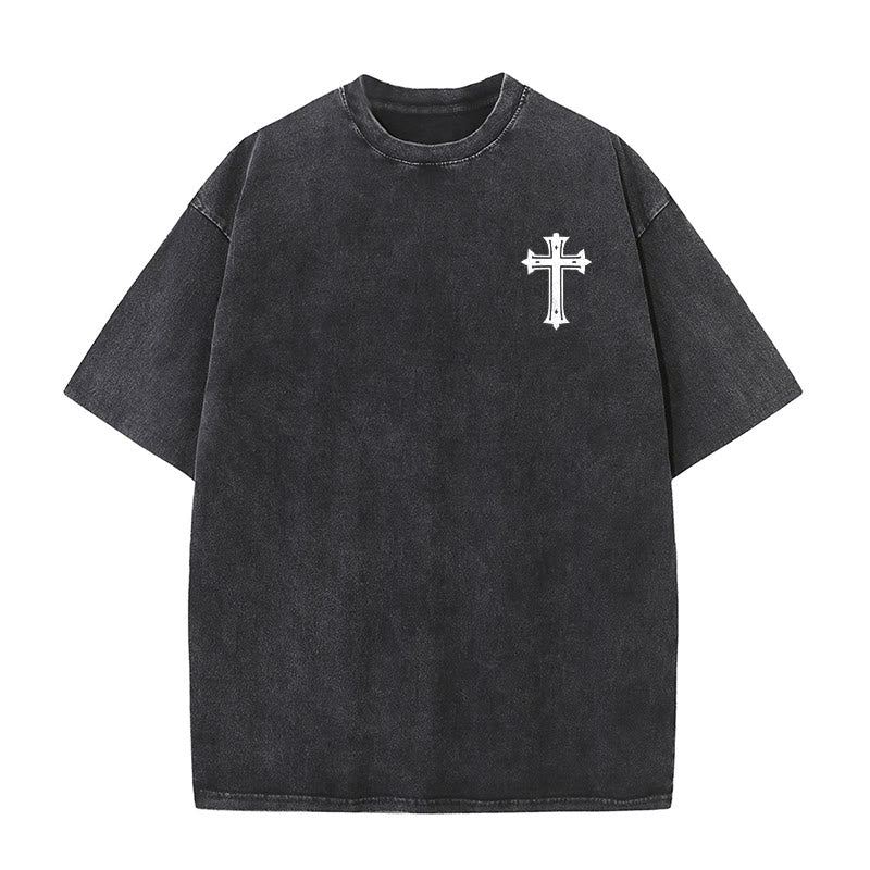 Christianartworkshop Strong Body Strong Faith Cross Crown Unisex Washed T-Shirt