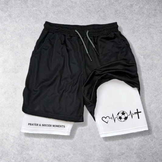 Christianartworkshop Soccer & Faith Heartbeat Cross Athletic Layered Shorts