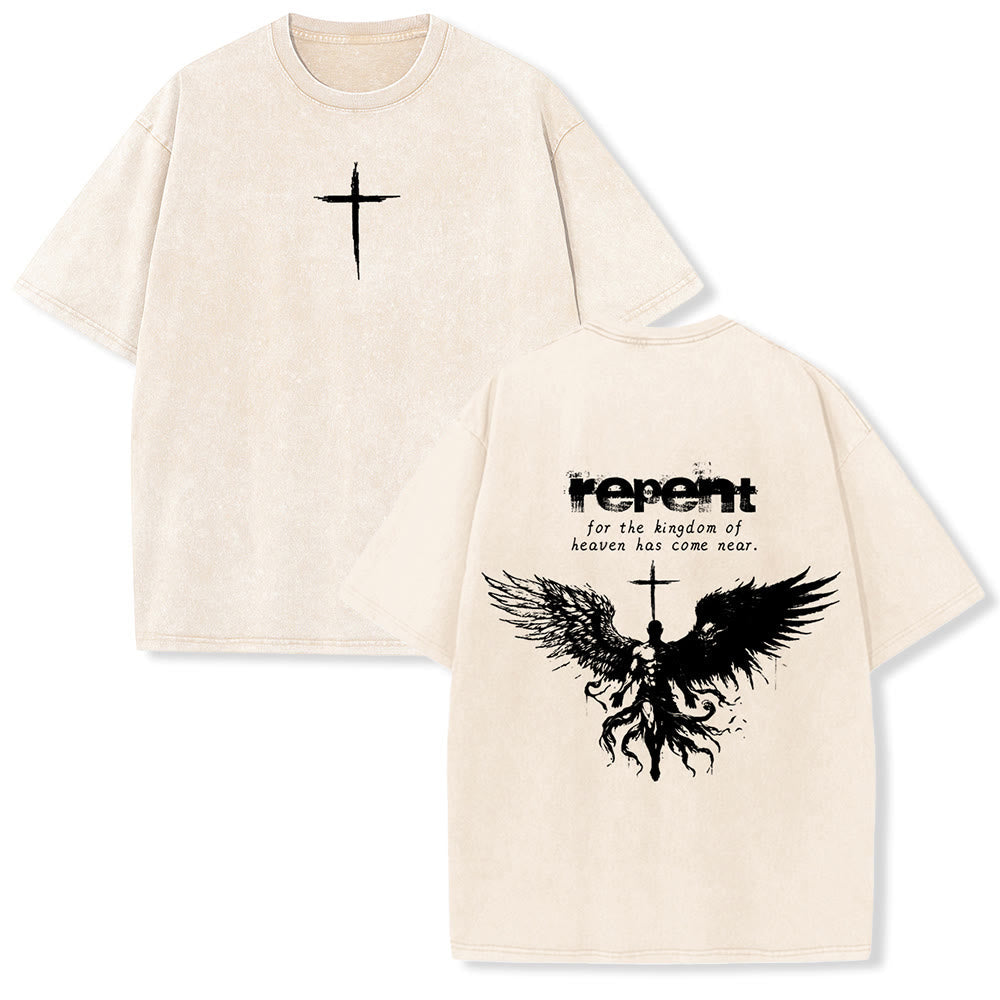 Christianartworkshop Repent For The Kingdom Of Heaven Unisex Washed T-Shirt