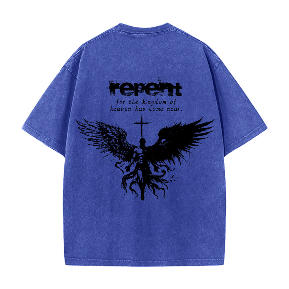Christianartworkshop Repent For The Kingdom Of Heaven Unisex Washed T-Shirt