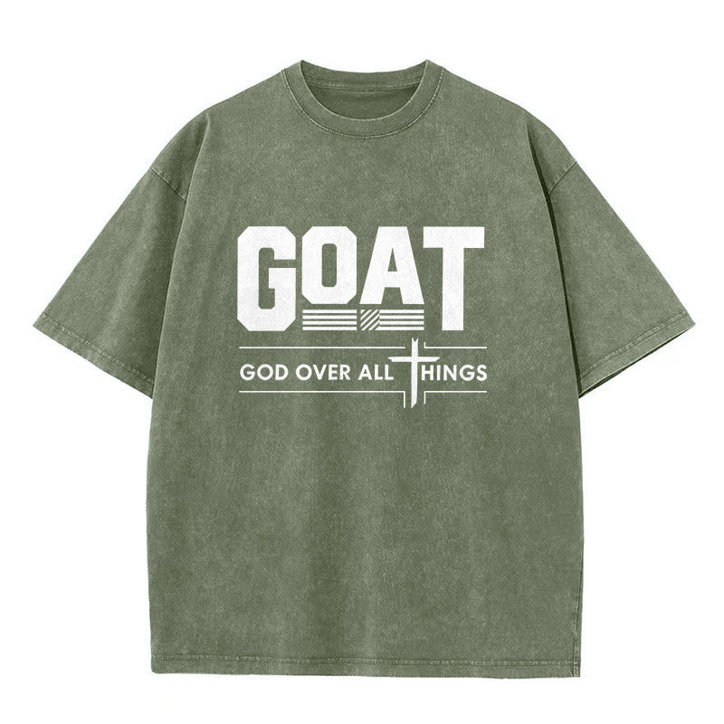Christianartworkshop GOAT God Over All Things Faith Statement Washed Unisex T-Shirt