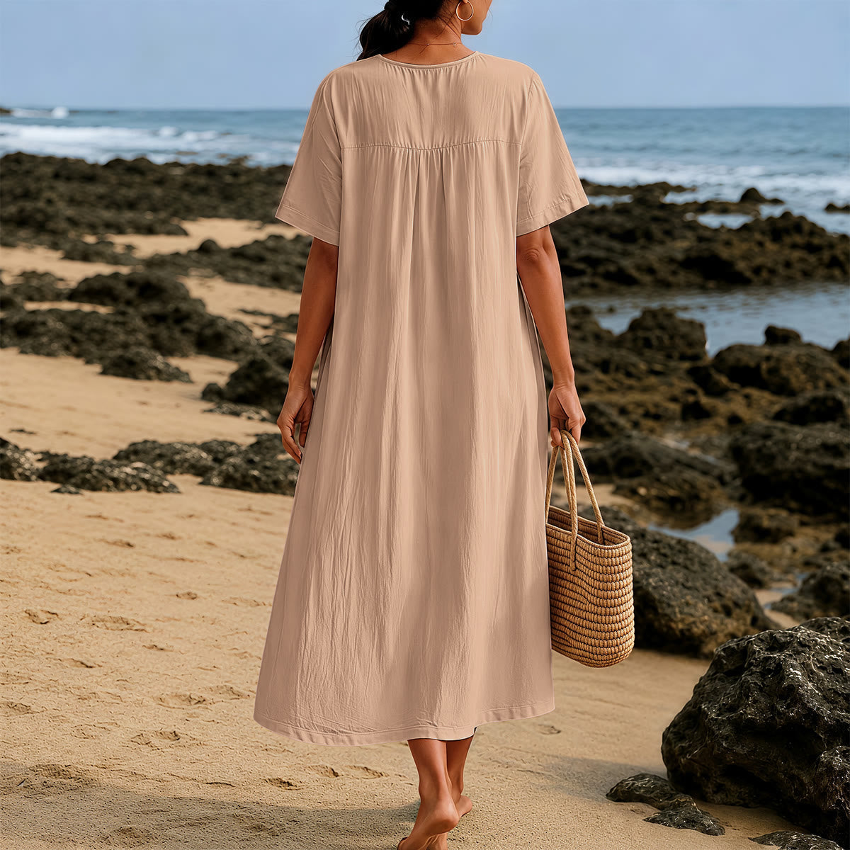 Christianartworkshop "I Will Sing Of The Goodness Of God" Psalm 89:1 Bird Branch Print V-Neck Short Sleeve Midi Dress