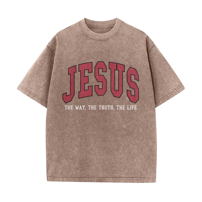Christianartworkshop Streetwear Style "Jesus The Way The Truth The Life" Washed Unisex T-Shirt