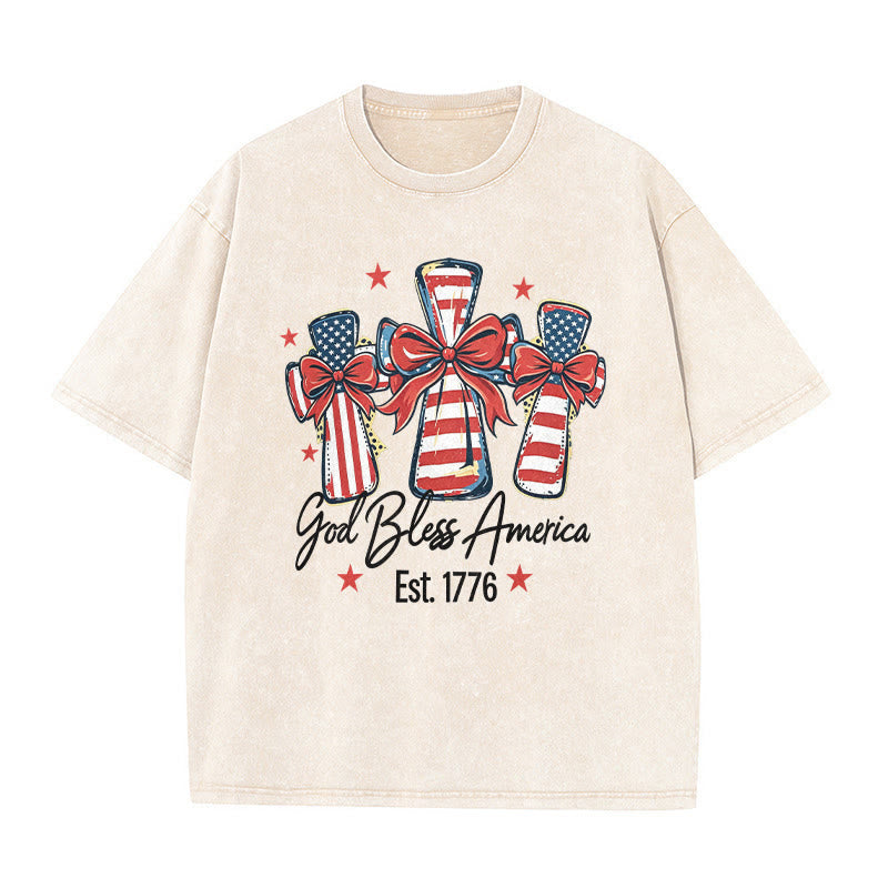Christianartworkshop Coquette Bow American Flag Love Washed Unisex T-Shirt