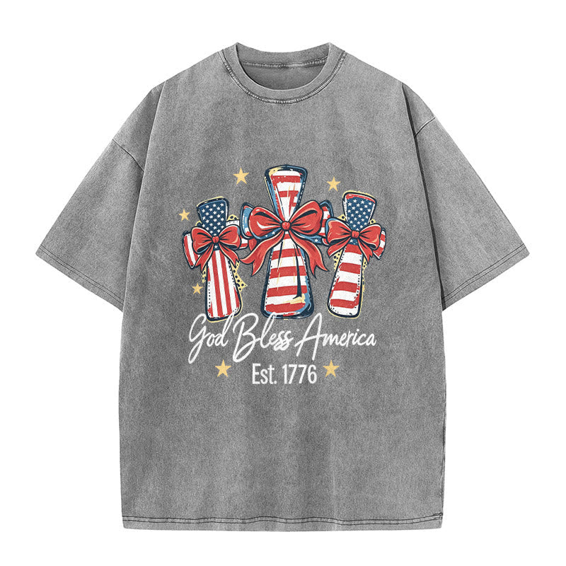 Christianartworkshop Coquette Bow American Flag Love Washed Unisex T-Shirt