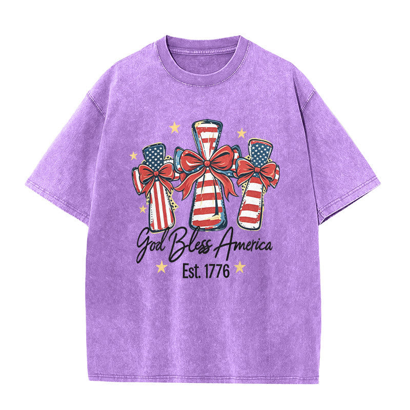 Christianartworkshop Coquette Bow American Flag Love Washed Unisex T-Shirt