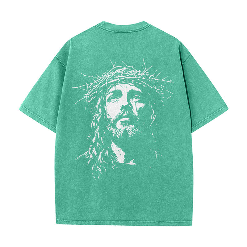 Christianartworkshop Cross with Crown of Thorns Detail Washed Unisex T-Shirt