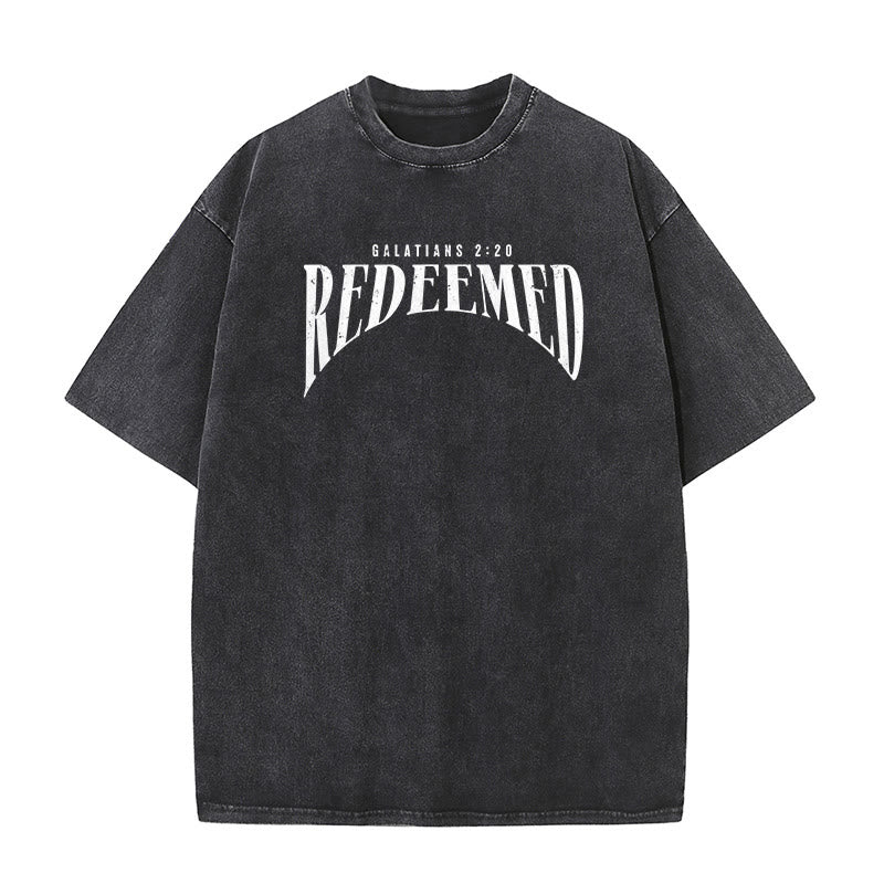 Christianartworkshop "Redeemed" Galatians 2:20 Front & Back Print Washed Unisex T-Shirt