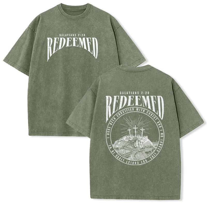 Christianartworkshop "Redeemed" Galatians 2:20 Front & Back Print Washed Unisex T-Shirt