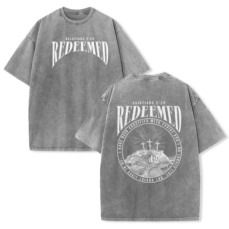 Christianartworkshop "Redeemed" Galatians 2:20 Front & Back Print Washed Unisex T-Shirt