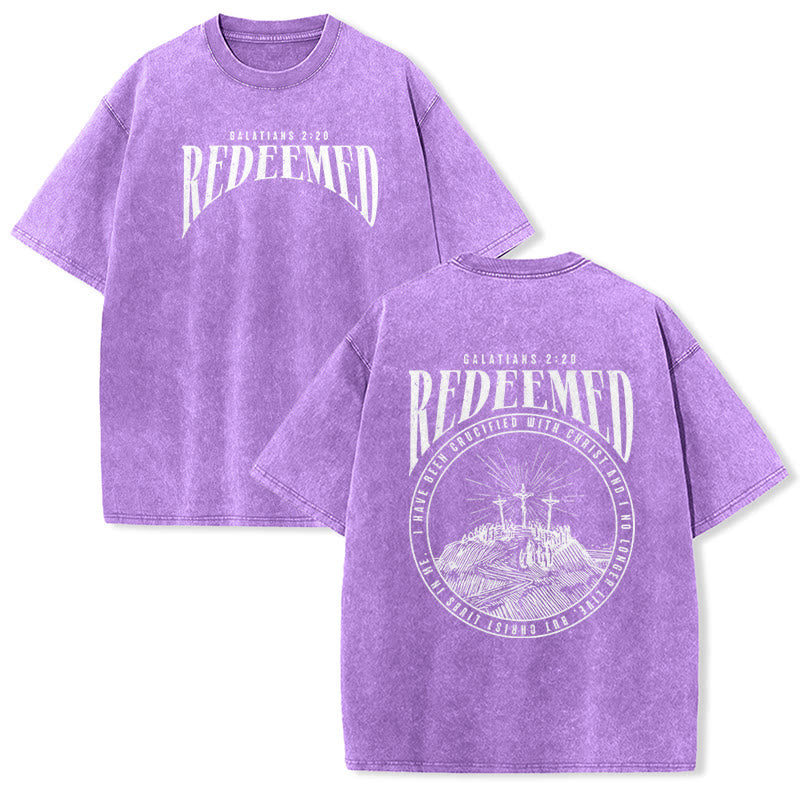 Christianartworkshop "Redeemed" Galatians 2:20 Front & Back Print Washed Unisex T-Shirt