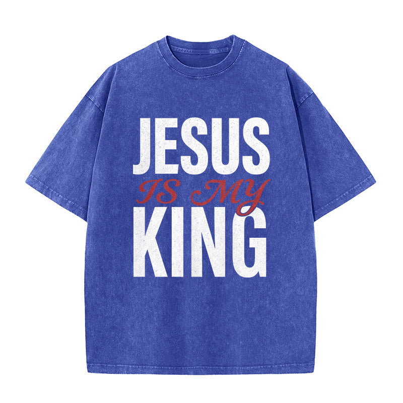 Christianartworkshop Jesus Is My King Casual Believer Washed Unisex T-Shirt