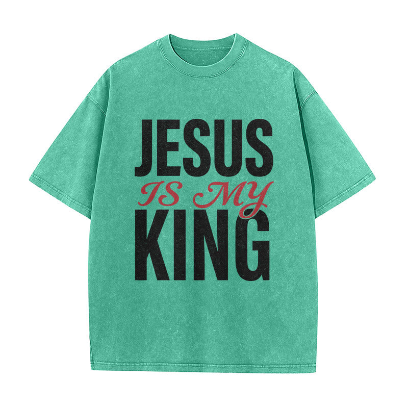 Christianartworkshop Jesus Is My King Casual Believer Washed Unisex T-Shirt
