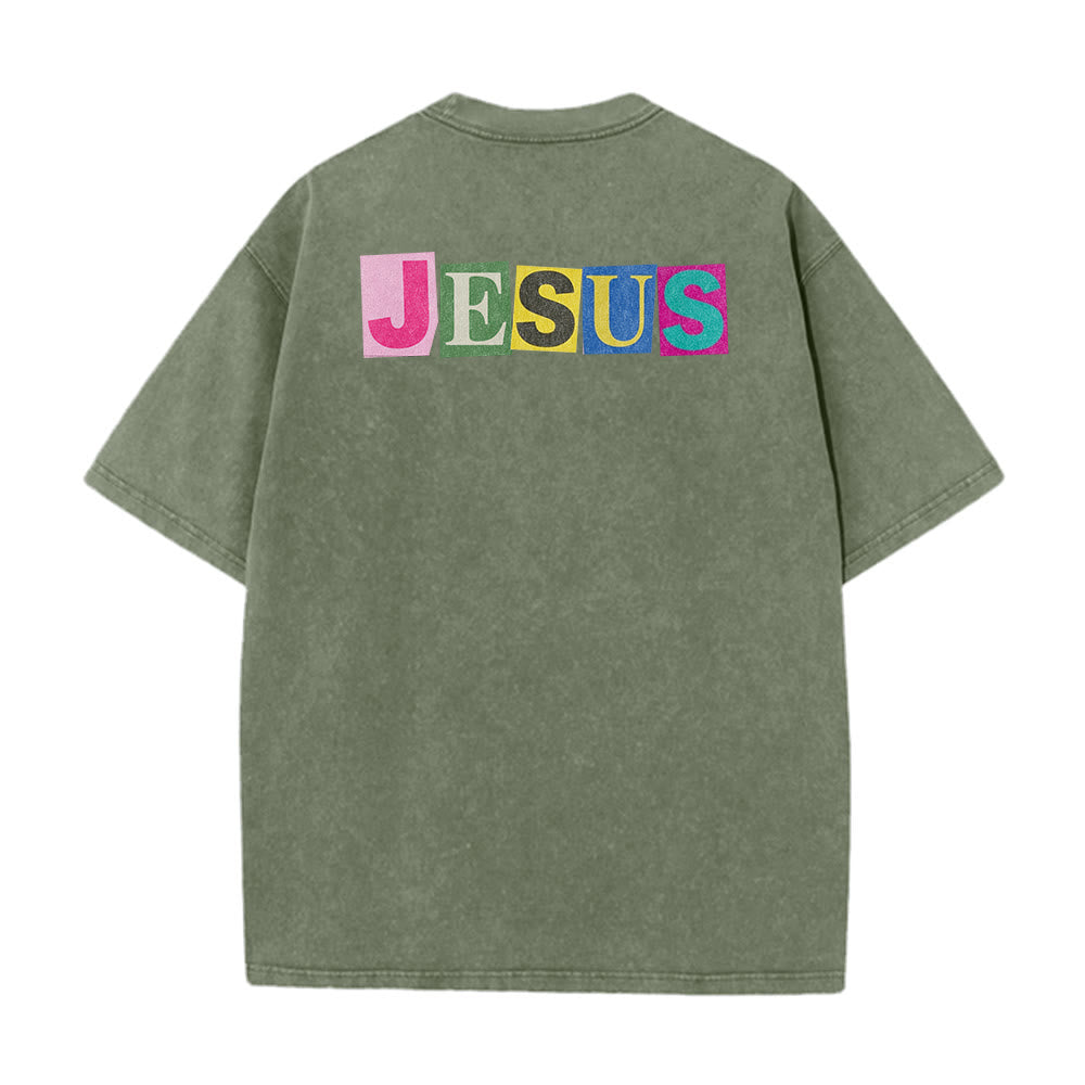 Christianartworkshop Jesus Is The Light Color Block Smile Graphic Washed Unisex T-Shirt