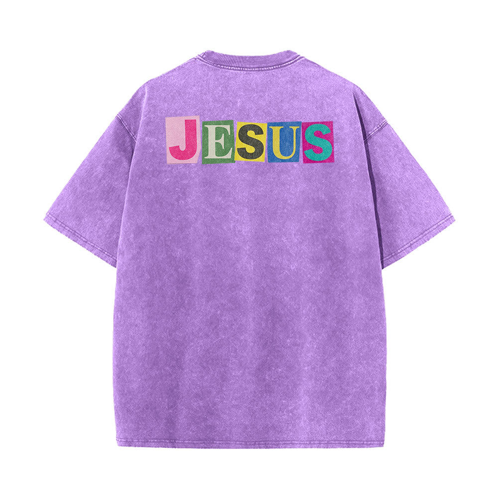 Christianartworkshop Jesus Is The Light Color Block Smile Graphic Washed Unisex T-Shirt