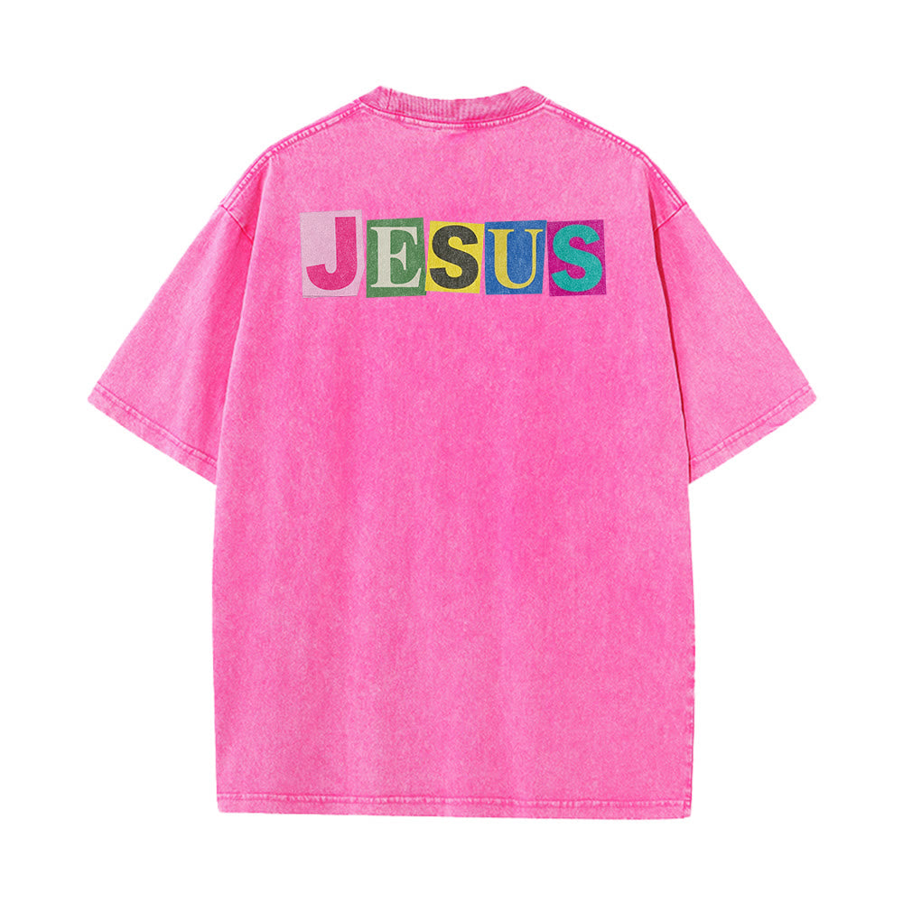Christianartworkshop Jesus Is The Light Color Block Smile Graphic Washed Unisex T-Shirt