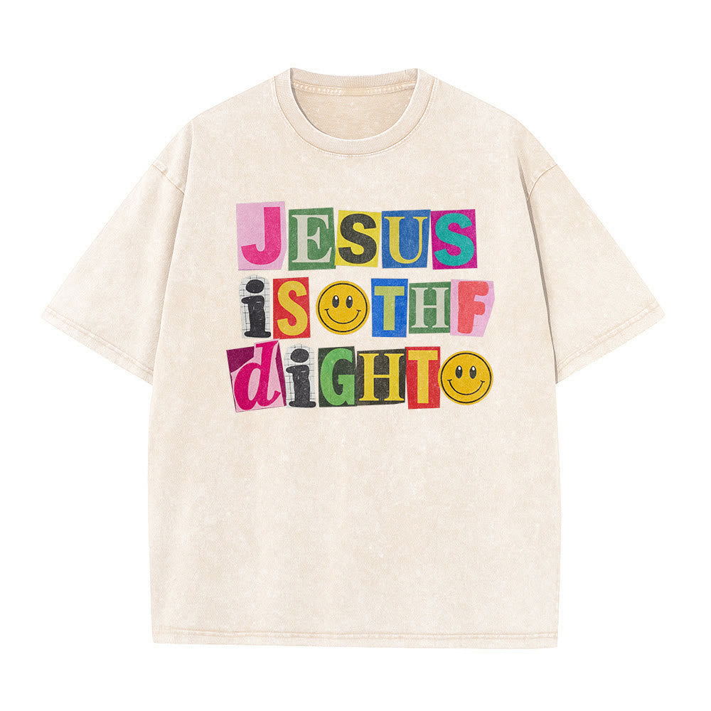 Christianartworkshop Jesus Is The Light Color Block Smile Graphic Washed Unisex T-Shirt