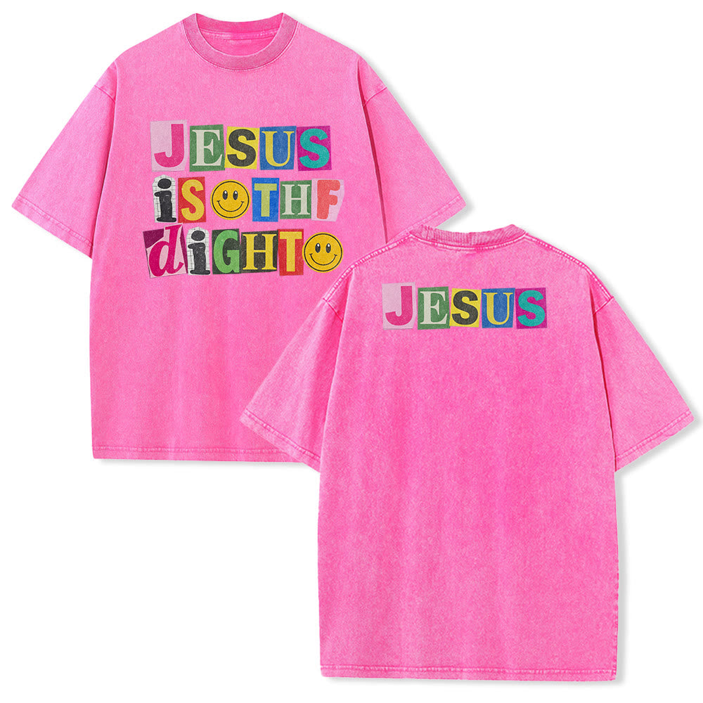 Christianartworkshop Jesus Is The Light Color Block Smile Graphic Washed Unisex T-Shirt