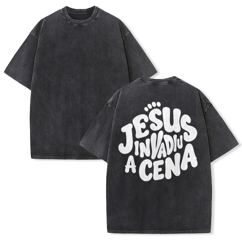 Christianartworkshop Jesus Invadiu A Cena Bubble Letter Back Print Vintage Washed Unisex T-Shirt