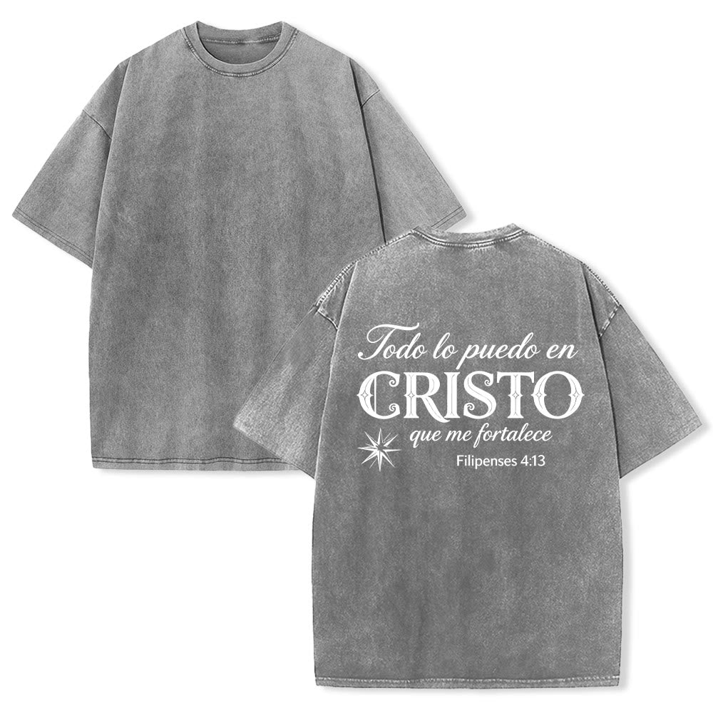 Christianartworkshop Elegant Dual Font Spanish Spiritual Verse Tiny Star Back Washed Unisex T-Shirt