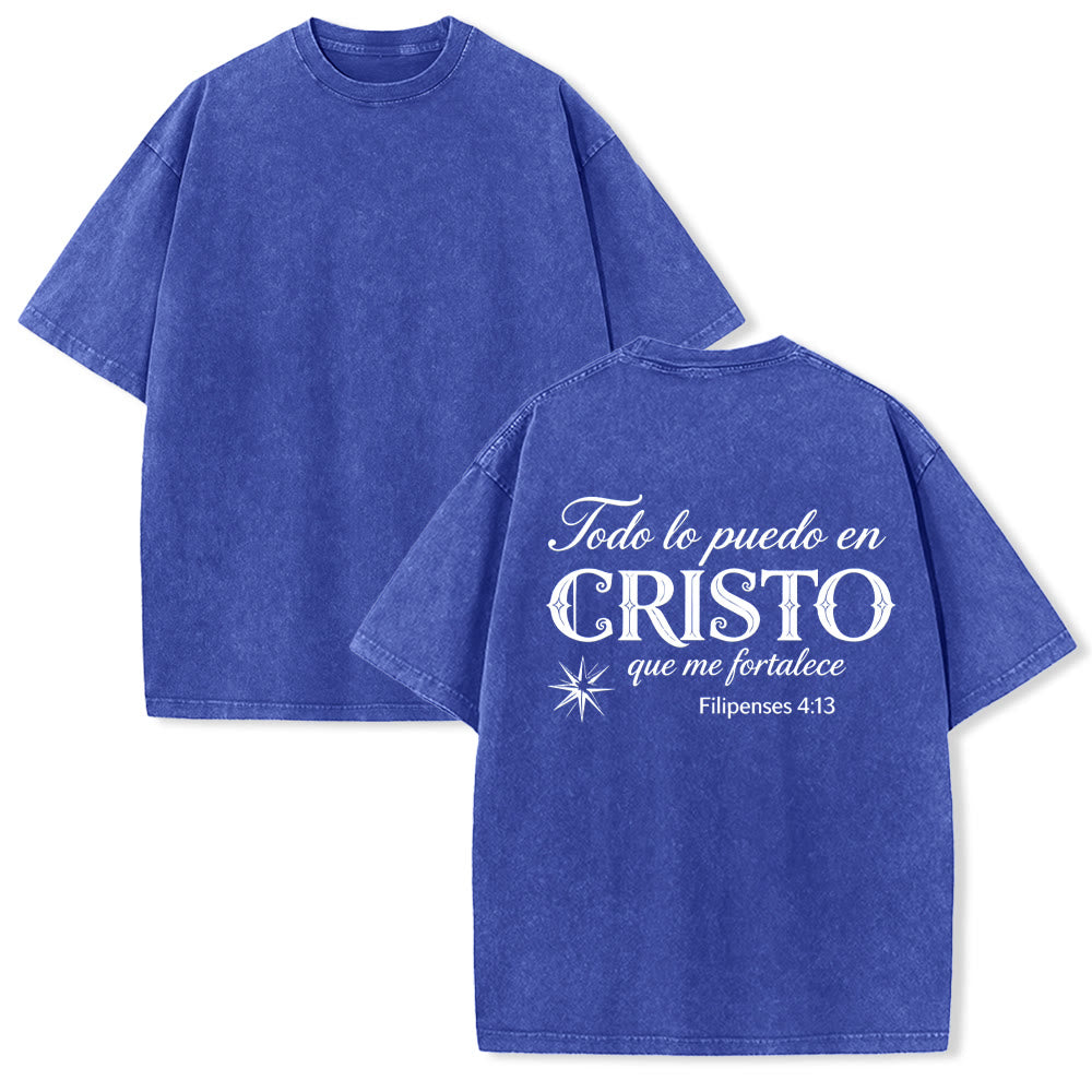 Christianartworkshop Elegant Dual Font Spanish Spiritual Verse Tiny Star Back Washed Unisex T-Shirt