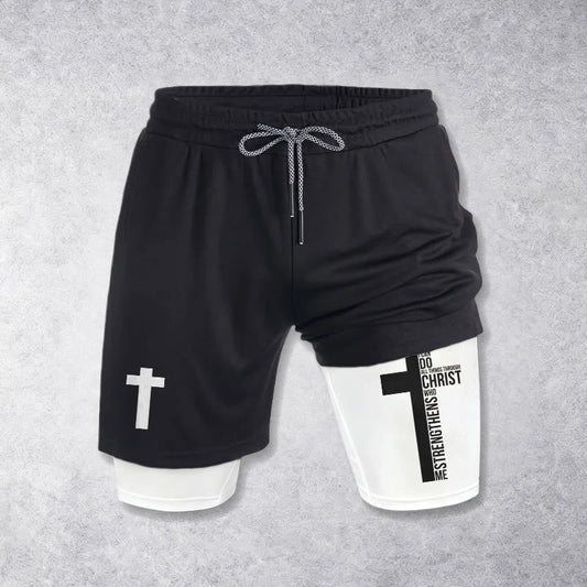 Christianartworkshop Philippians 4:13 Cross Vertical Scripture Drawstring Faith Shorts