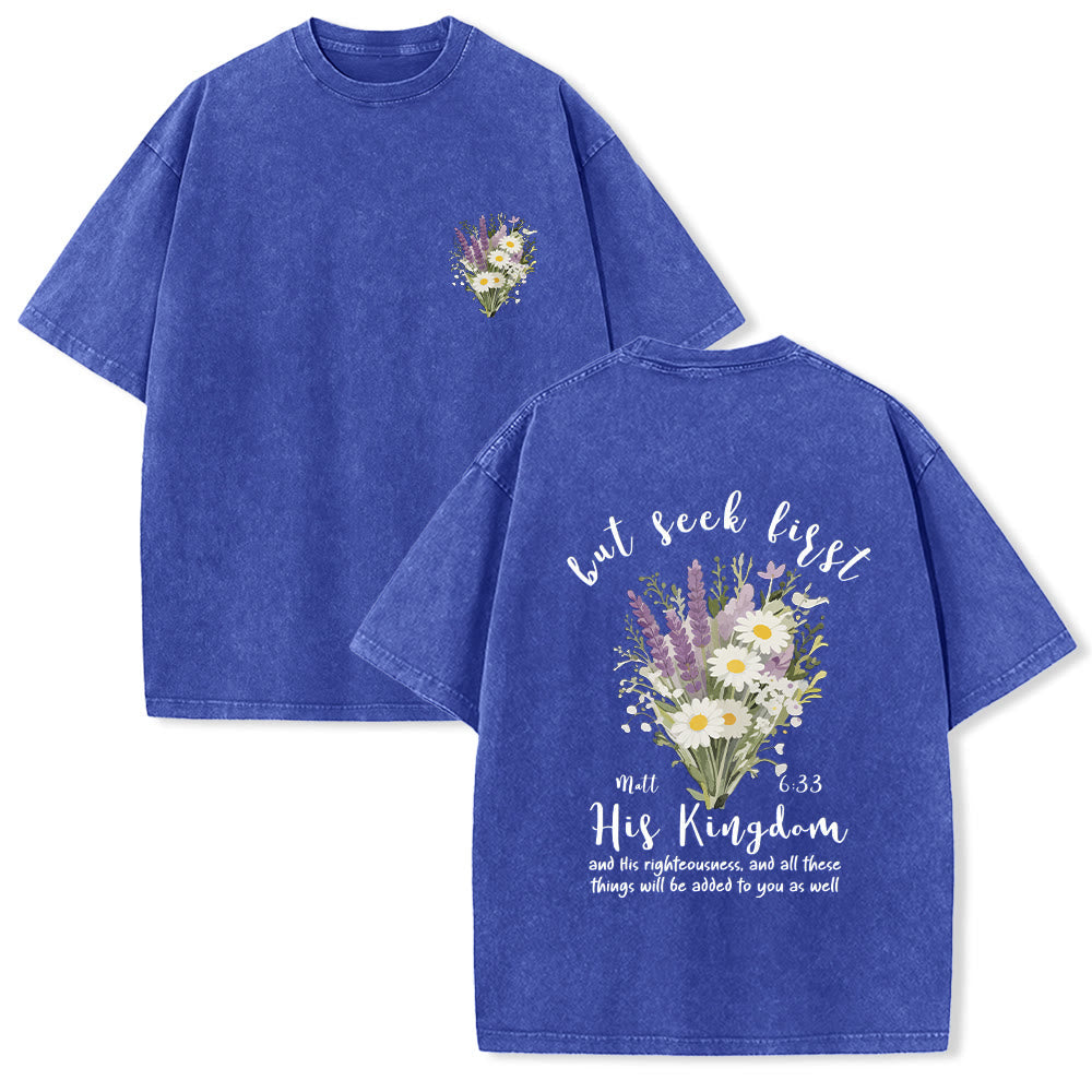Christianartworkshop Tiny Lavender Daisy Bouquet Large Back Floral Arrangement Inspirational Verse Washed T-Shirt