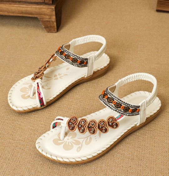 Boho Floral Embroidered Sandals for Women