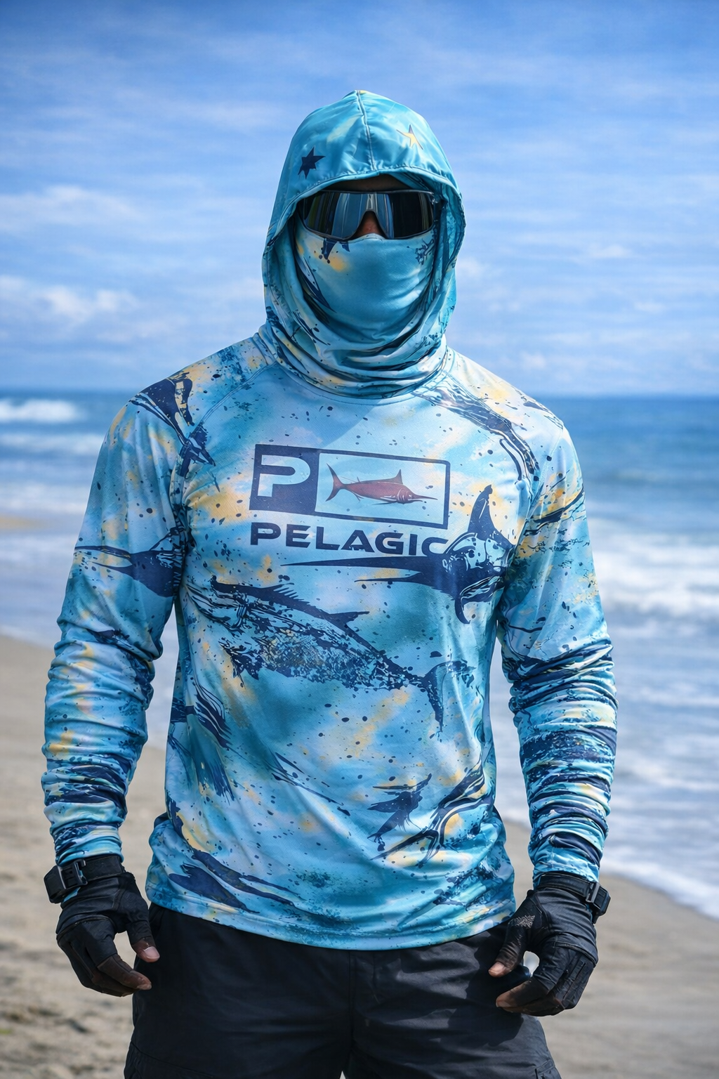 Unisex Hooded Sun Protection Cooling Long Sleeve Fishing Shirt with Face Mask