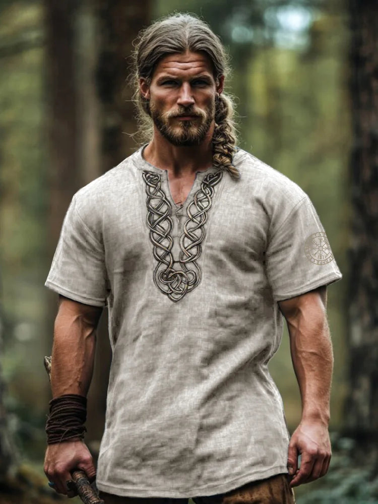 Men's Viking Tribal Vintage Celtic Knot Art Linen Shirt