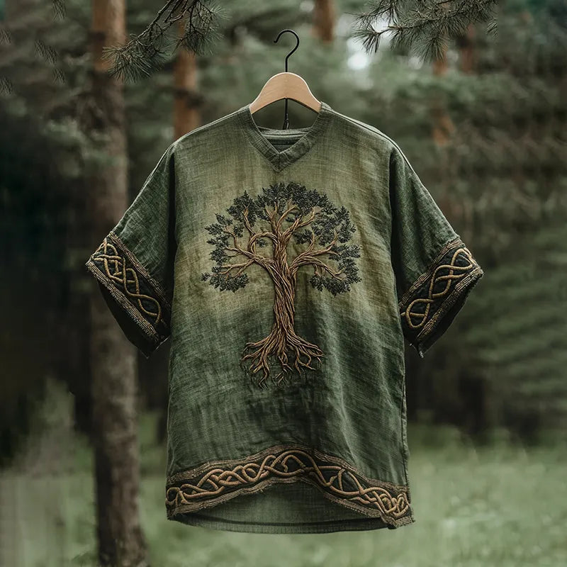 Men's Viking Tribal Tree Of Life With Celtic Linen T-Shirt