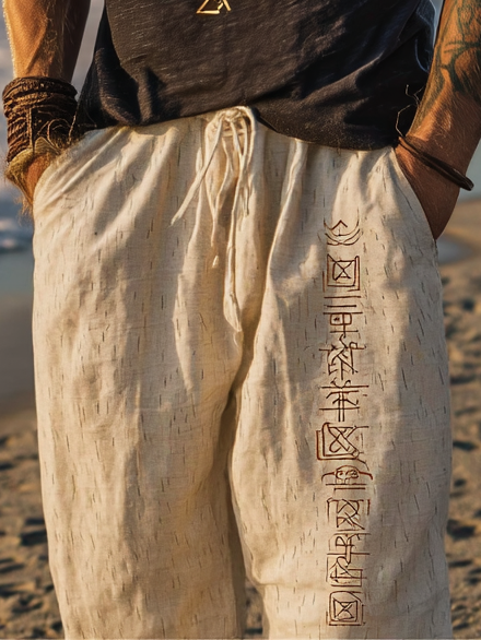 Men's Vintage Viking Distressed Linen Set – Tree Of Life & Rune Design