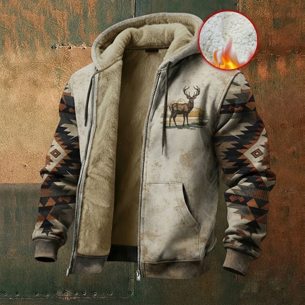 Nordic Style Viking Deer Fleece Inner Lined Winter Hoodie