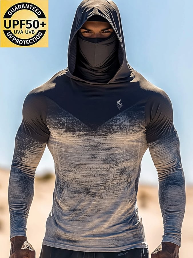 Men's Outdoor Sun Protection Breathable Cool Mask Hooded Sun Protection Long-Sleeved Top