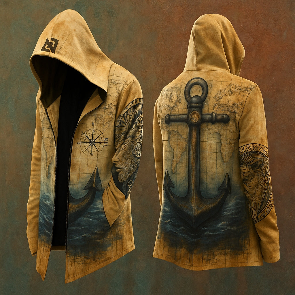 Men's Viking Mythology Anchor Totem Hooded Jacket