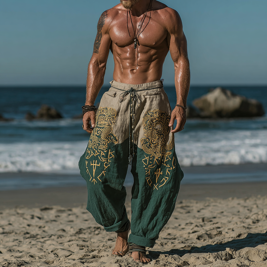 Men's Vintage Jörmungandr Inspired Two-Tone Bohemian Summer Casual Pants