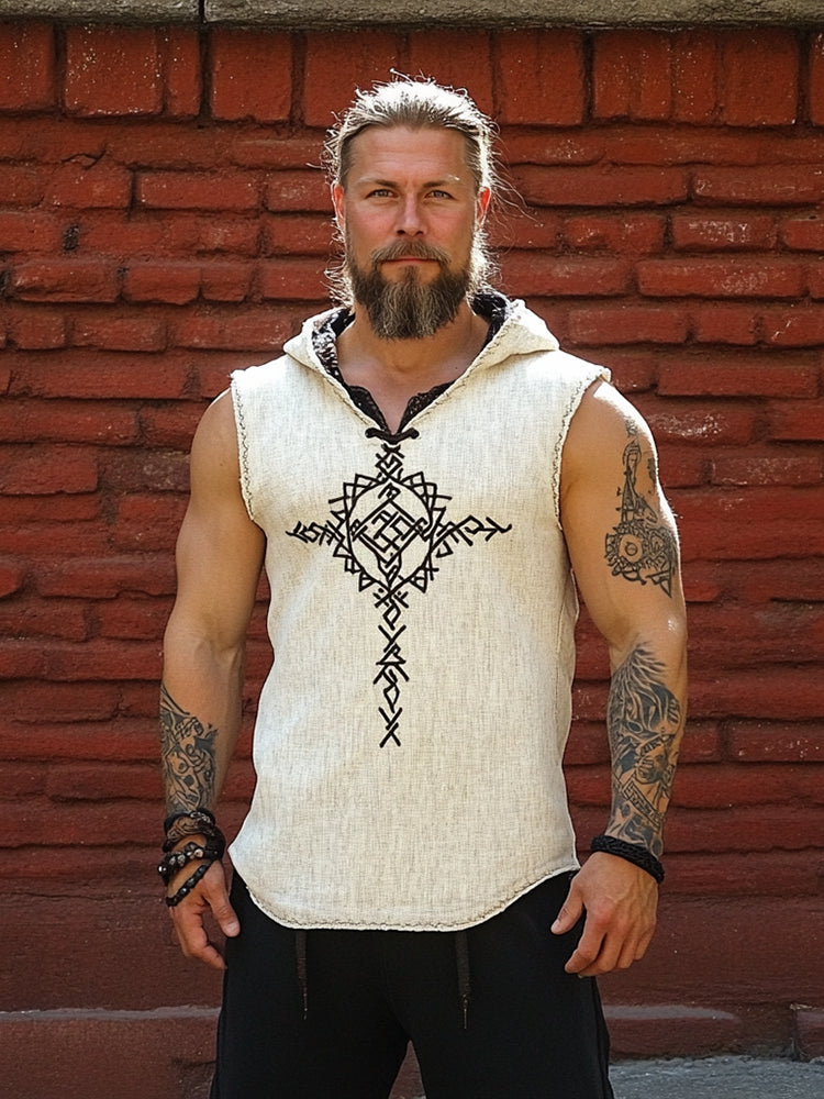 Men's Print Celtic Knot Rune Linen Inspired Art Pattern Tank Top Hoodie