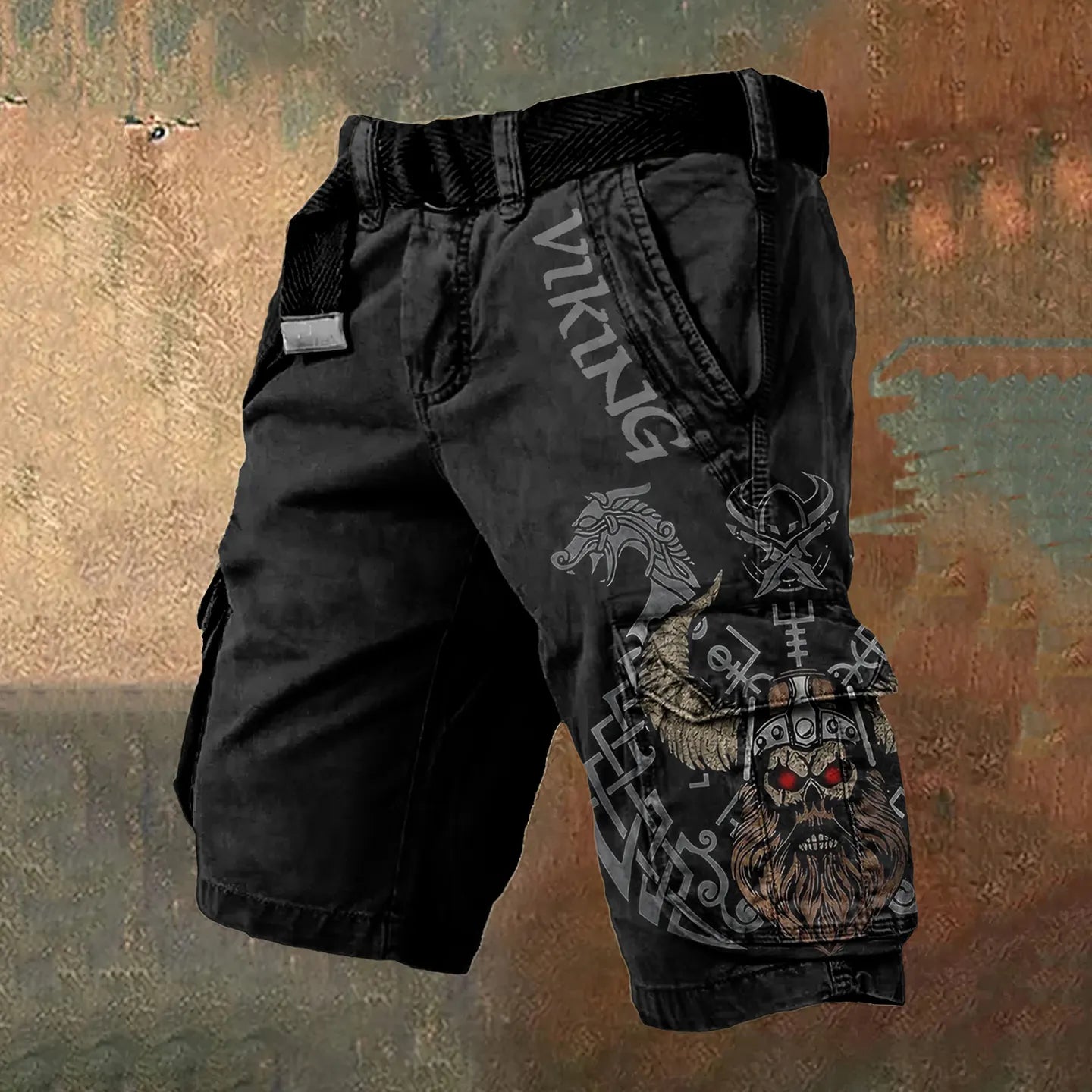 Men'S Retro Viking Warrior Rune Art Graphic Cargo Shorts