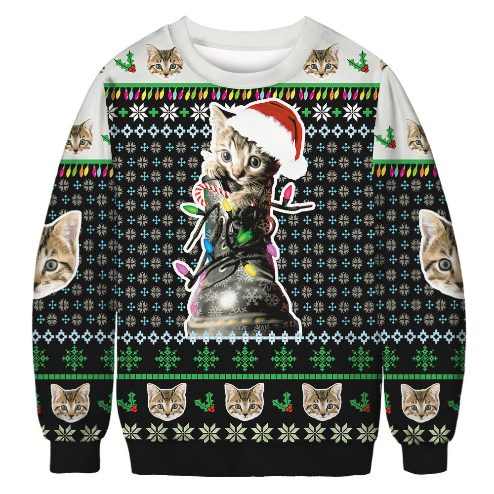 Unisex 3D Fun Cat Print Christmas Sweatshirt