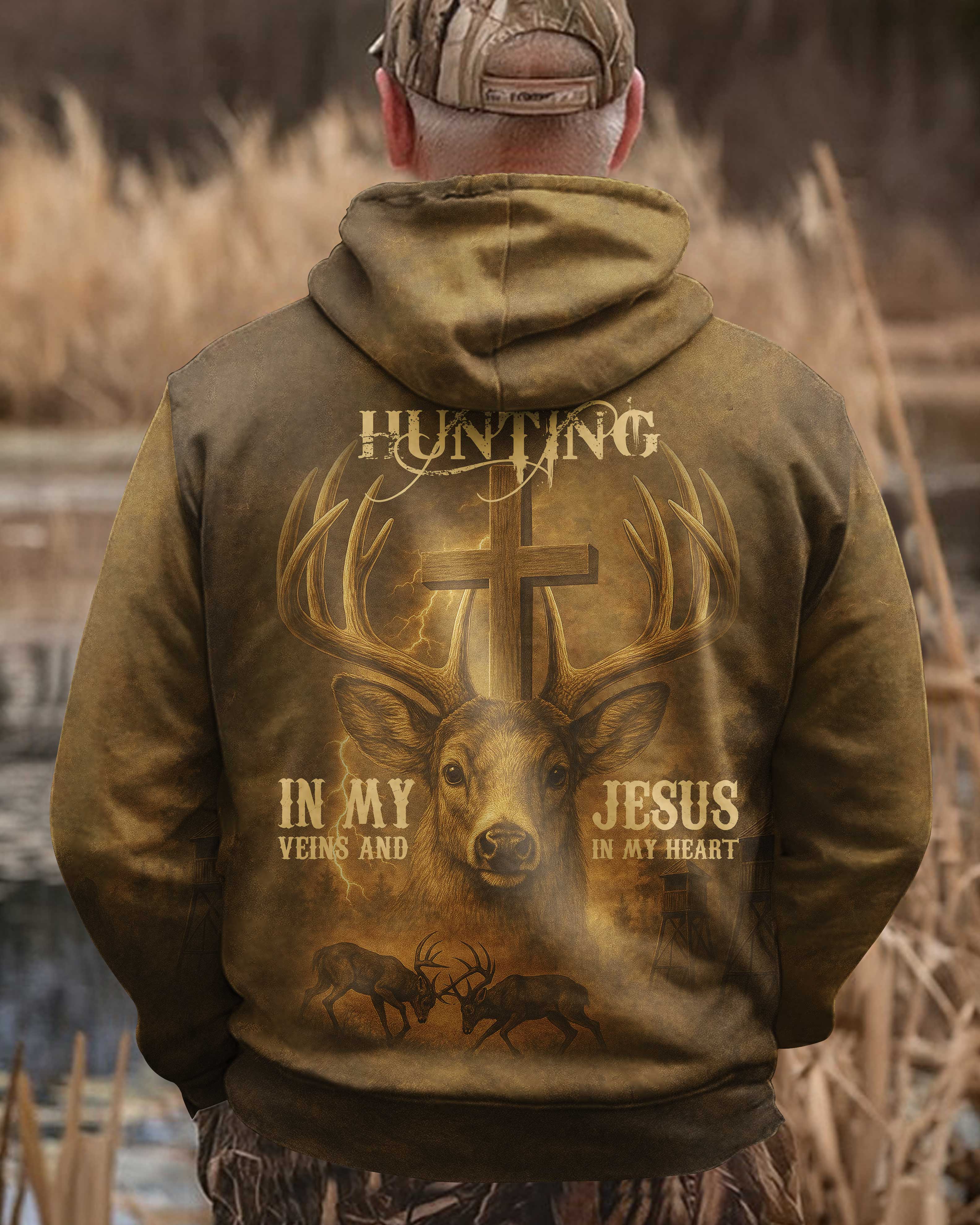 I've Got Hunting In My Veins And Jesus In My Heart All Over Print Hoodie