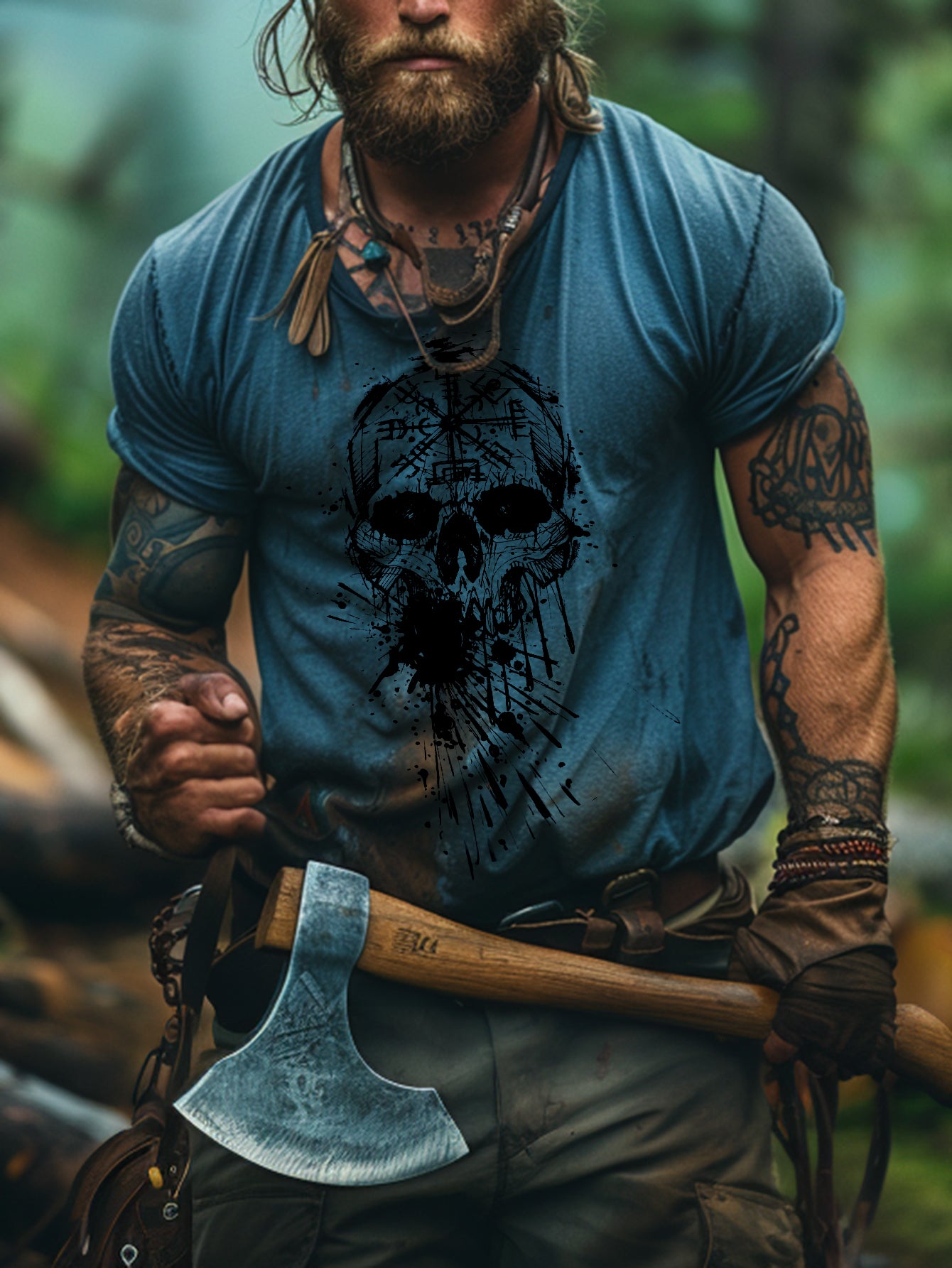 Men's Skull Print Casual Short Sleeve T-Shirt
